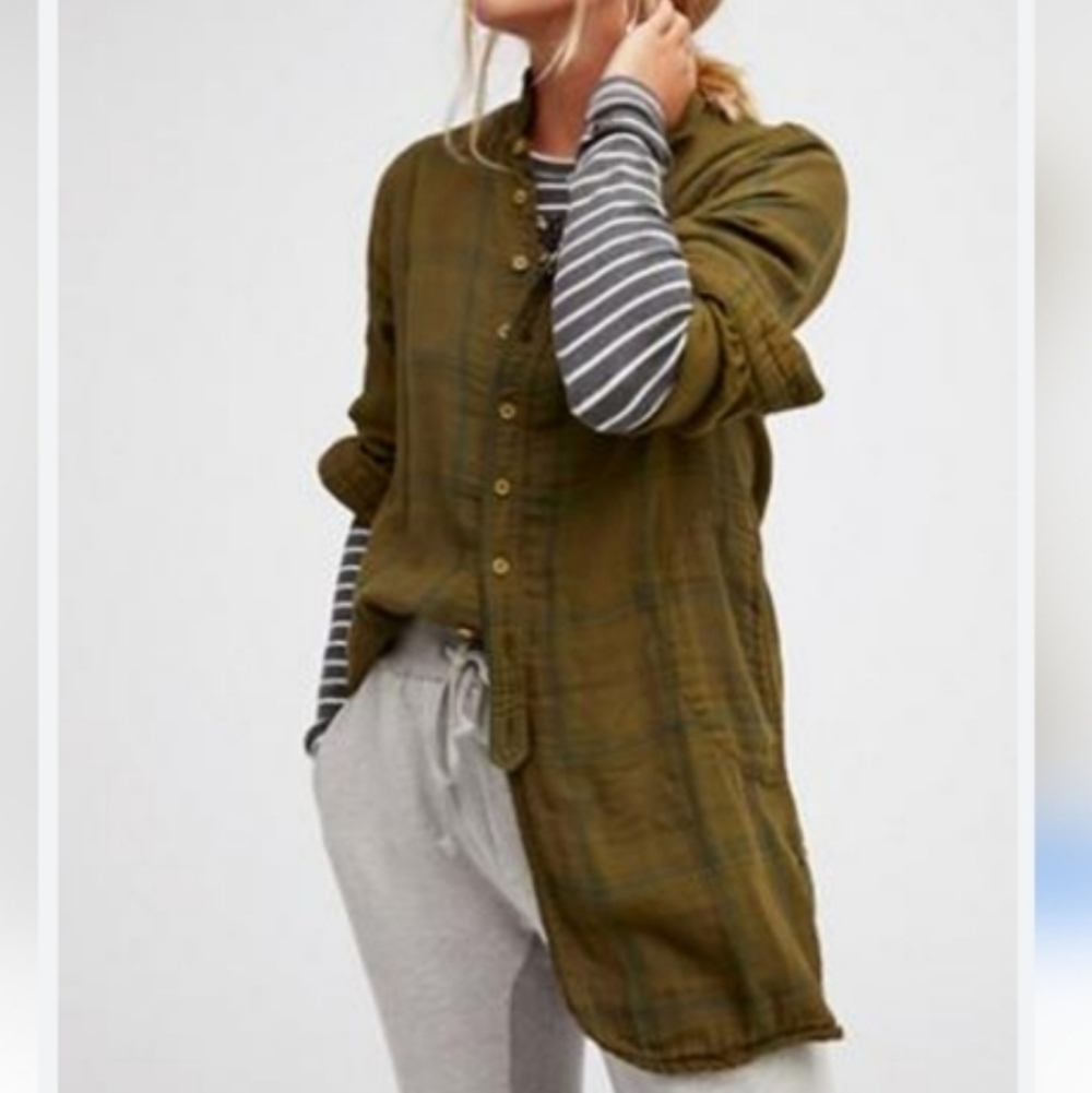 Free People Plaid Oversized Button Tunic